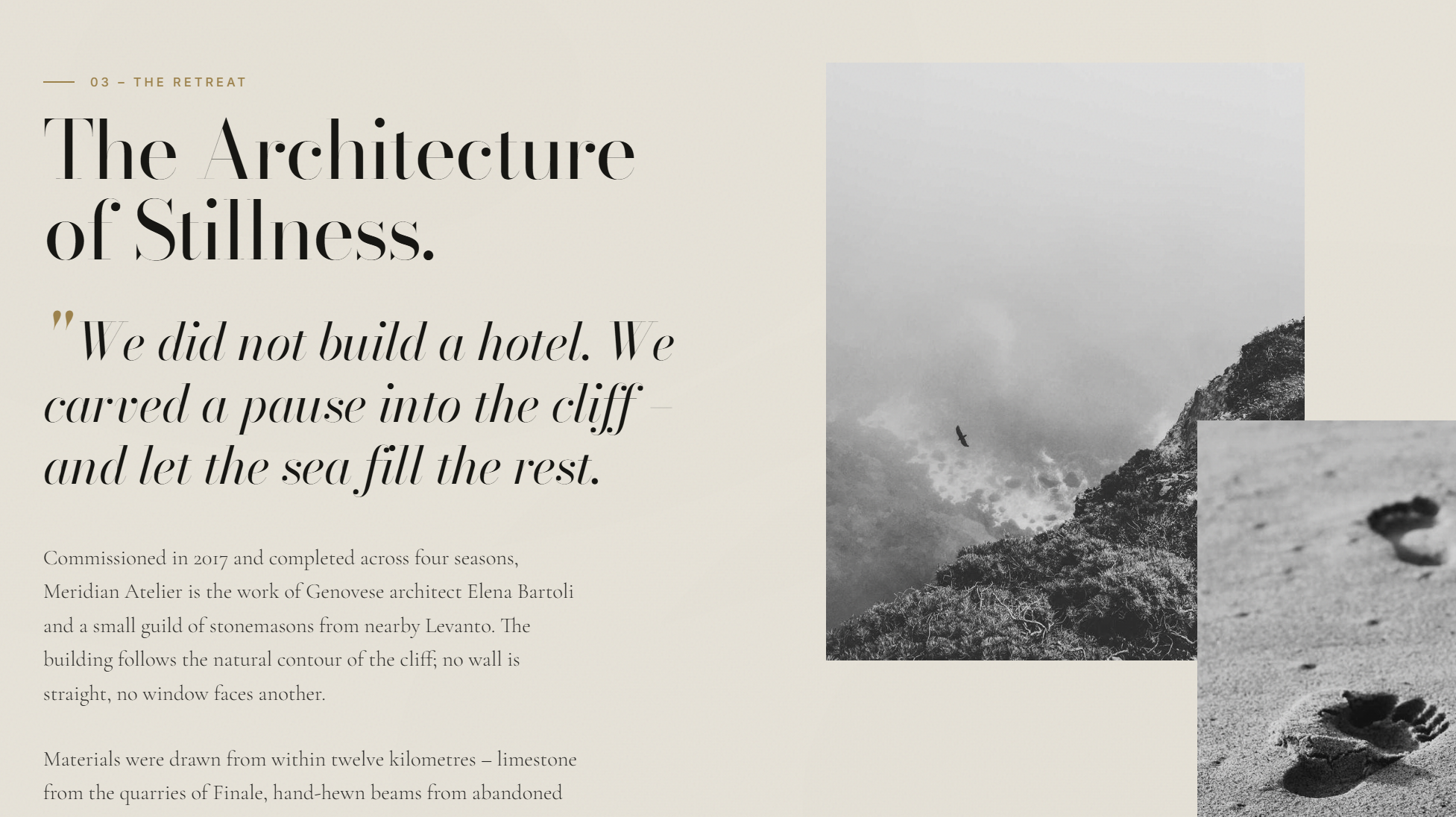 Meridian Atelier interior editorial webpage